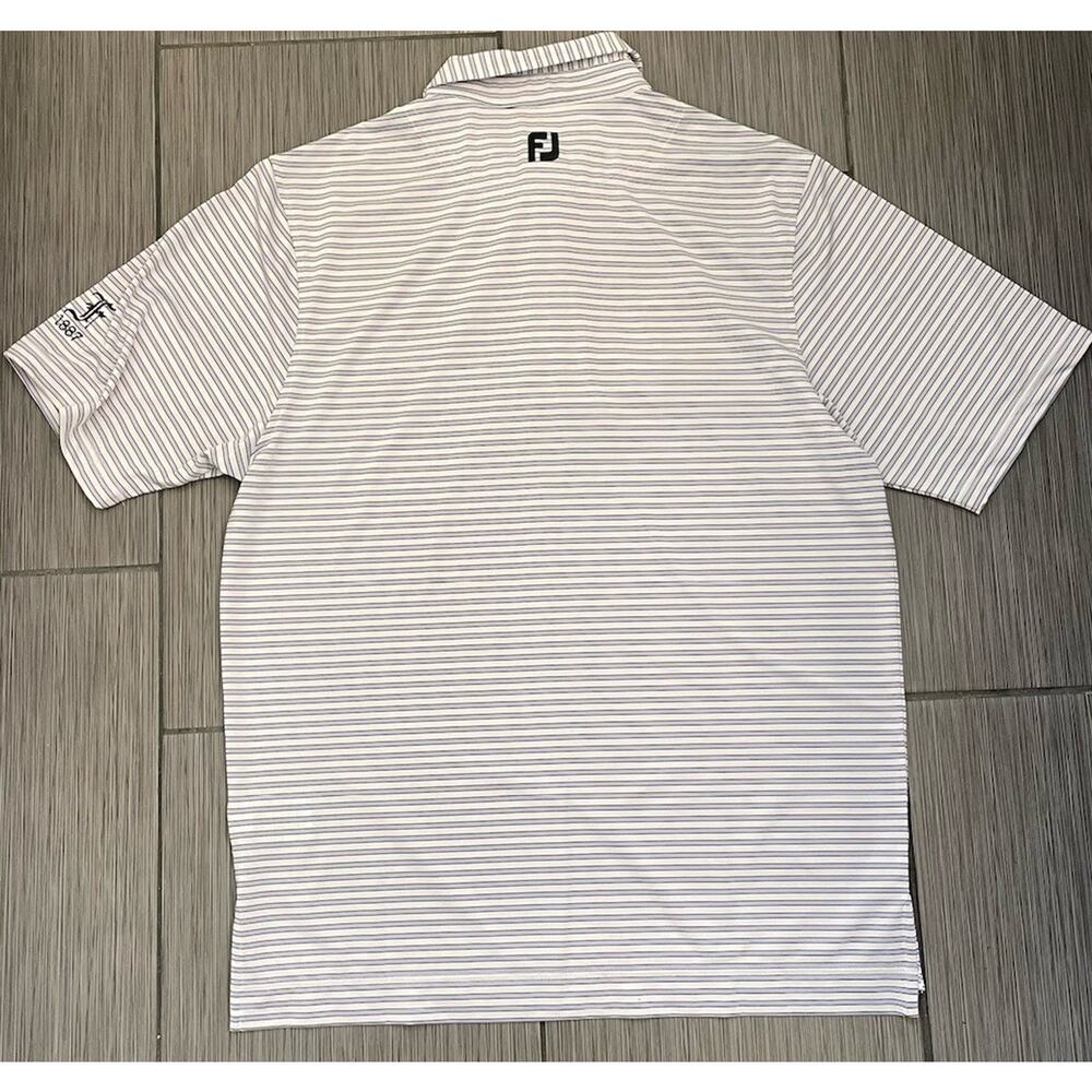 Footjoy Golf Polo Shirt M Purple White Striped Performance Preppy Short Sleeve - Picture 4 of 6